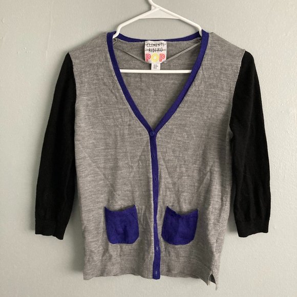 Clements Ribeiro POP Colorblock Cardigan Merino Wool Black Grey Blue Size M - Picture 1 of 8